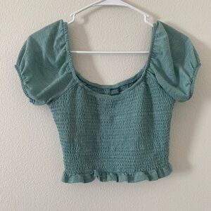 Wild Fable Teal Smocked Puff Sleeve Crop Top